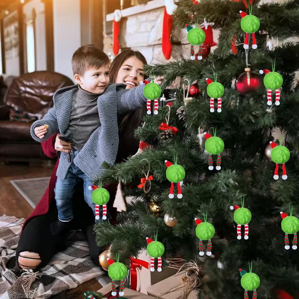 Grinch Green Fluffy Ball Ornaments: Christmas & New Year Tree Decorations, Festival Party Gifts