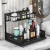 Under-Sink Pull-Out Storage Rack for Kitchen Cabinets - Layered Basket for Spices, Bowls, and Dishes