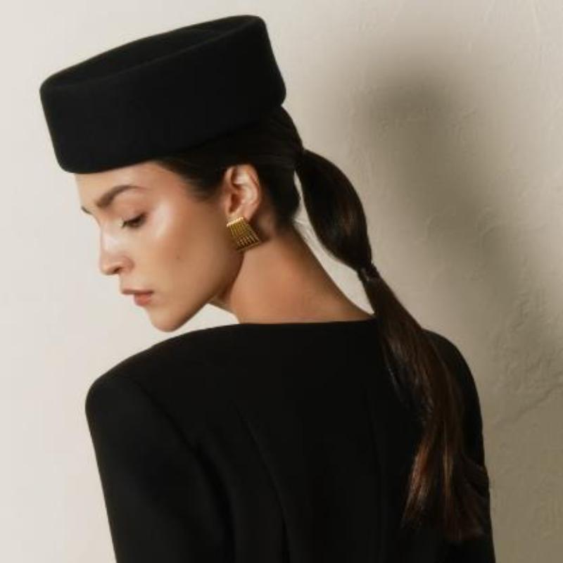 Women 100%  Wool Felt Berets Vintage Hard Concave Top Fedoras Hats Wedding Fascinator Hats Cocktail Party Bridal Pillbox Cap