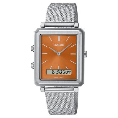 Standard Analog-Digital Rechteckiges Zifferblatt Herrenuhr MTP-B205M-5E mit Edelstahl-Netzarmband, Braun, Übersee-Modell [Parallelimport]