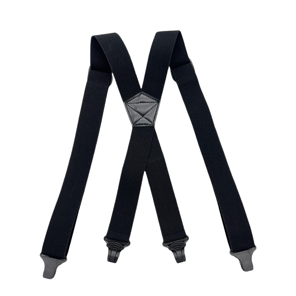 Heavy Duty Work Suspenders for Men 3.8cm Wide X-Back with Plastic Gripper Clasps Adjustable Elastic Trouser Pants Braces-Black