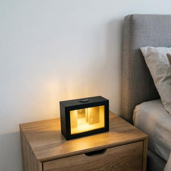Huaqianguhh Cornice Portafoto LED in Legno Luce Notturna, Lampada da Tavolo Tunnel Infinito con Illusione a Specchio, Custodia Antipolvere Nera Opaca, Ornamento da Tavolo a Doppio Uso