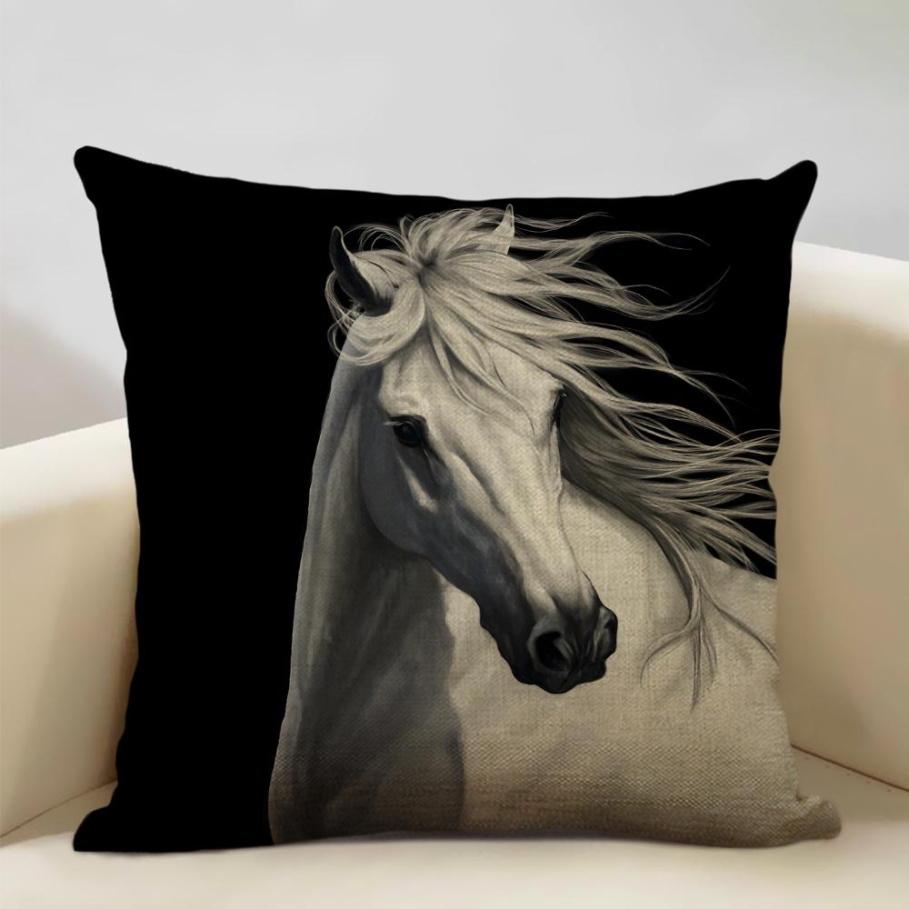 Farm Animals Horse Cushion Cover  45x45cm Linen Pillow Case Luxury Home Sofa Decoration Pillowcase Double-sided Printing