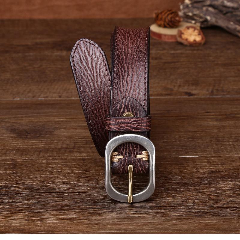 Damen Gürtel aus Rindsleder erster Schicht, handpolierter, lässiger, modischer Trend-Dornschließe-Gürtel