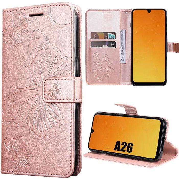 Coque de protection - BOOLING - Samsung Galaxy A26 5G - Cuir PU - Motif Papillon - Rose