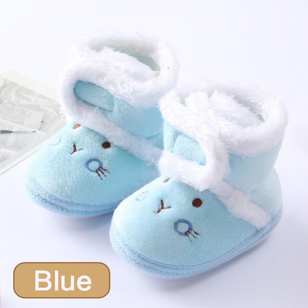 Winter Warm Coral Fleece Cartoon Anti Slip Snow Boots for Newborn Baby Boys and Girls 0 to 18 Months 0-6 Months синий