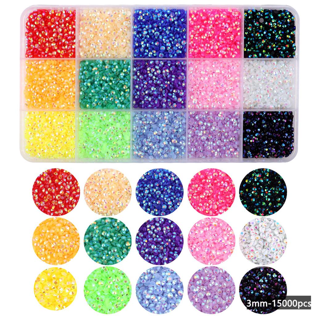 15-Kleur Hars Platte Bodem Boor, Kleur Ab Boor, Gemengde Kleur Acryl Boor, Handgemaakte Diy Sticker Boor, Grote Transparante Diamant Sieraden Set.