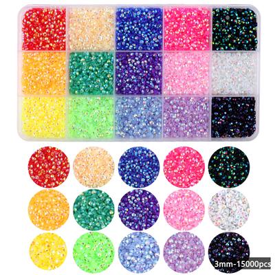Taladro Plano de Resina de 15 Colores, Taladro de Color Ab, Taladro Acrílico de Color Mixto, Taladro para Pegatina Hecha a Mano DIY, Juego de Joyas de Diamante Transparente Grande.