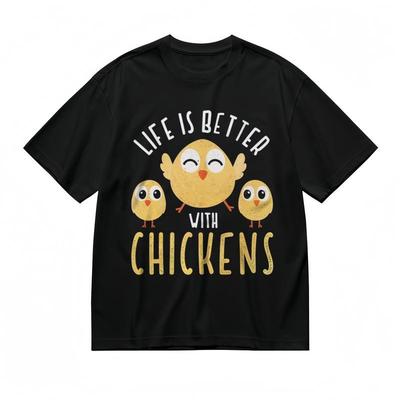 Herren Bequemes Atmungsaktives Klassisches T-Shirt Hühner Machen das Leben Besser Grafik-Tee