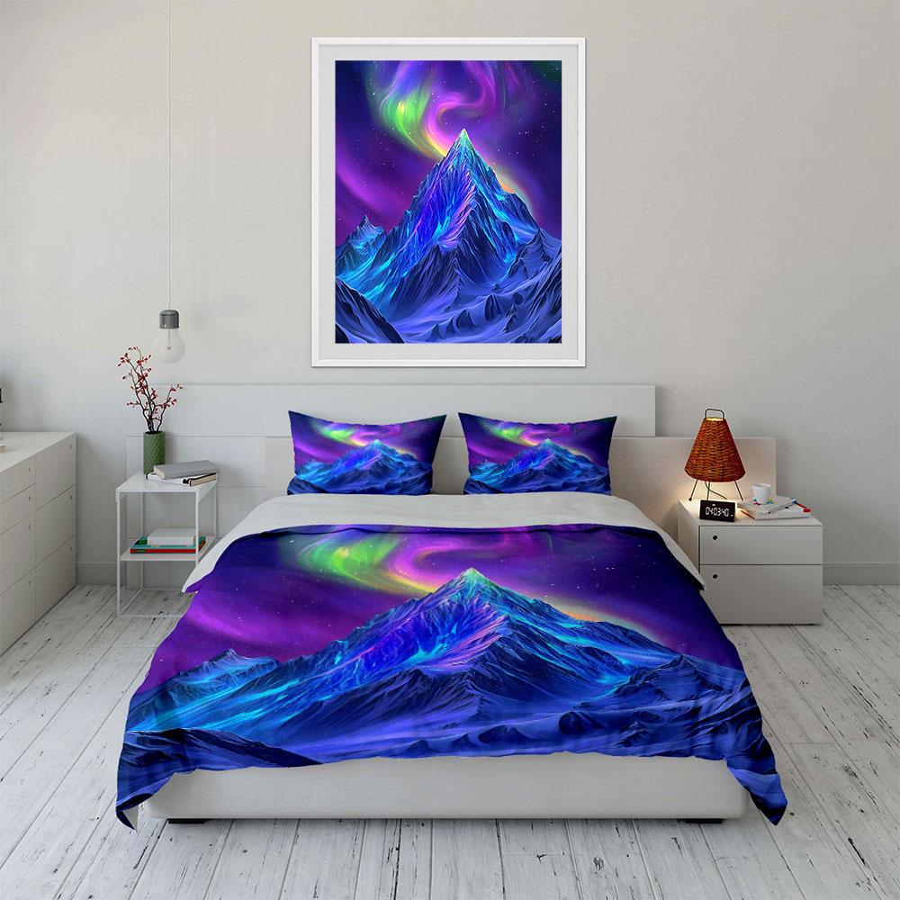 Aurora Mountain Three-Piece Art Decor Soft Comfortable Duvet Cover Bedding Set Included 1*Duvet Cover & 2*Pillowcases, Gift