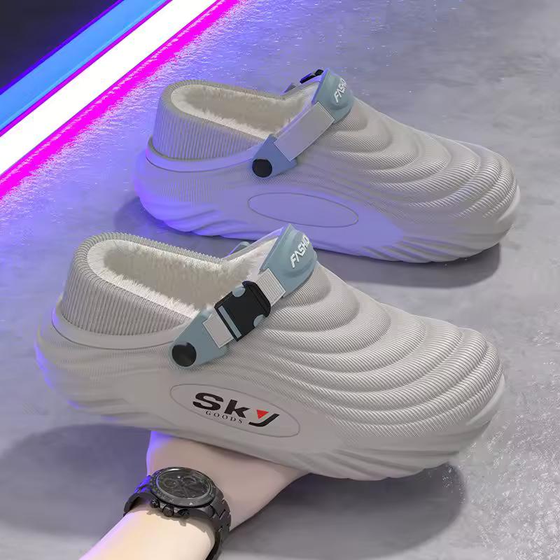 

Чоловічі Зимові Теплі Водонепроникні ЄВА Тапочки Товста Підошва 4СМ Протиковзкі Хутряна Підкладка Взуття для Приміщень та Вулиці для Комфорту 42-43 сірий