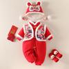 Free Hat: Thickened Baby New Year Outfit – Red Festive Baby Clothes for New Year, Full Moon, or First Birthday Plus Velvet