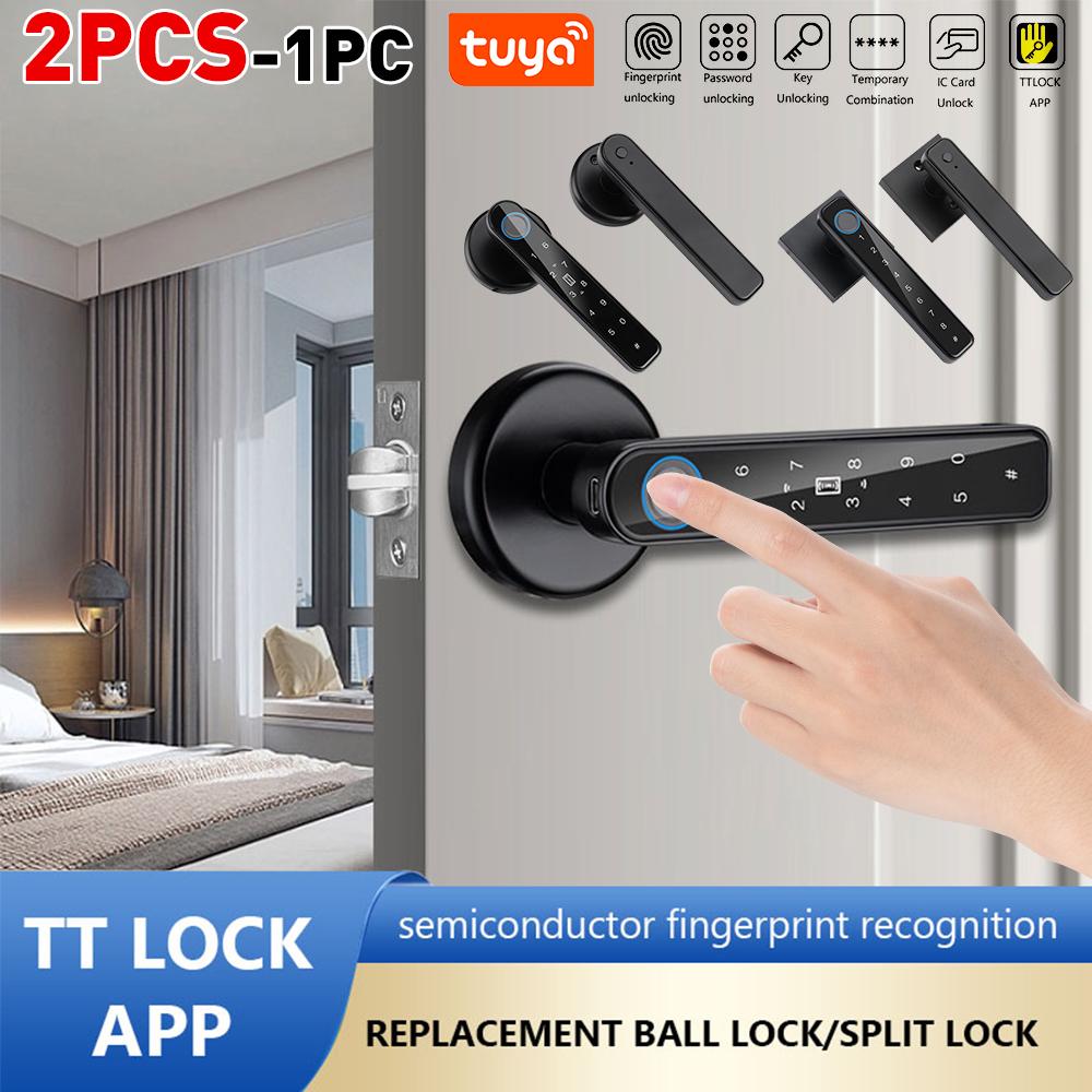 Fingeravtrycksdörrlås TTLOCK App-styrning Fingeravtryckssäkerhetshandtag Låstyp C Nödladdning för dörrar med 3,5-6,5 cm tjocklek