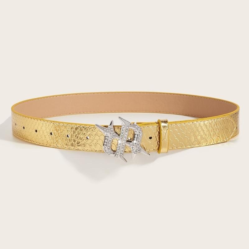 Punk PU Waist Belt for Jean Rock and Roll Hip Hop Studded Belt Waistband Glinting Buckle with Encrusted Rhinestones
