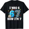 7 Years Old 7th Birthday Checkered I Was 6 Now Im 7 Birthday T-Shirt