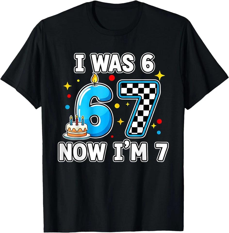 7 Years Old 7th Birthday Checkered I was 6 Now Im 7 Birthday T-Shirt S