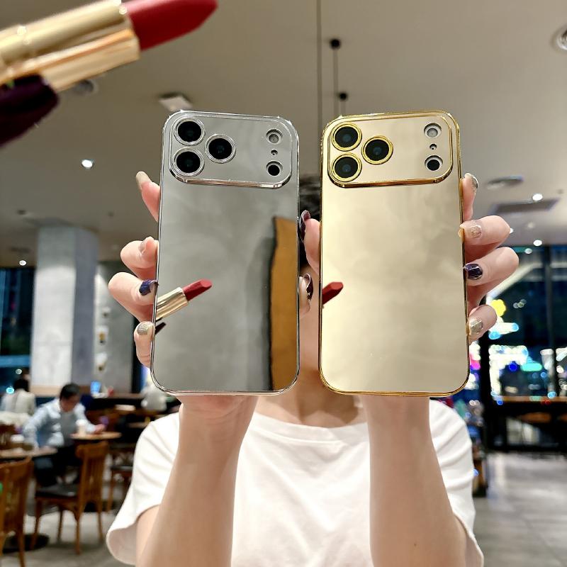 Luxury Solid Color Shockproof Makeup Mirror Phone Case For iPhone 17 Pro Max 15 14 13 12 11 16 Pro Max XS XR 8 7 Plus Back Cover