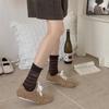 Autumn and Winter Socks: Women's Retro Polka Dot Striped Velvet Logo Contrasting Color Mid-calf Socks, Coffee-colored Pile Socks