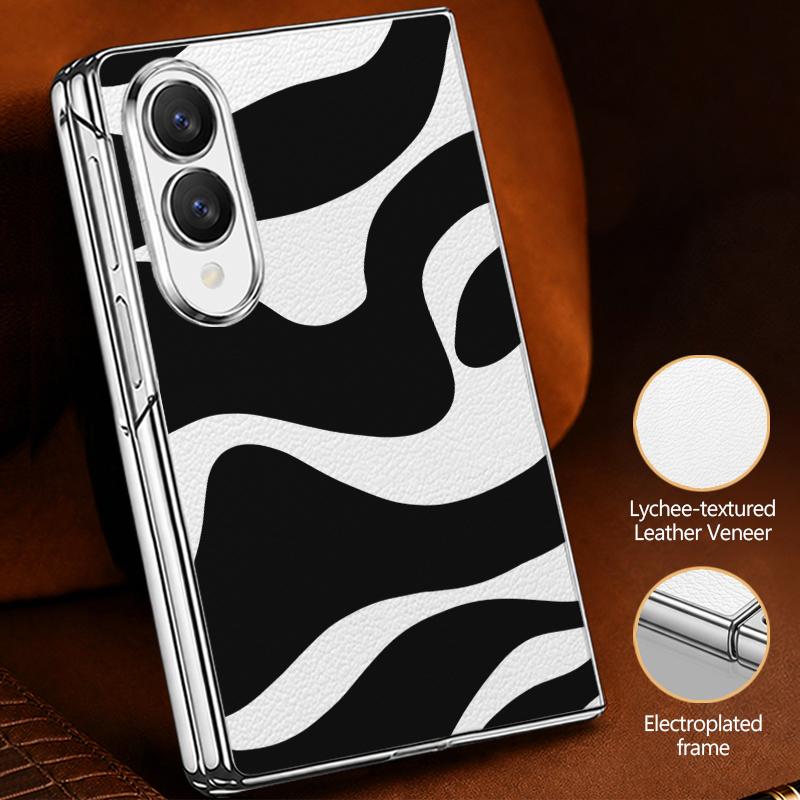 Fashion Striped Duck Heart Case For Samsung Galaxy Z Fold 8 Ultra 7 6 5 4 Z Fold8 Fold7 Fold6 Fold5 Luxury Plating Leather Skin Phone Cover