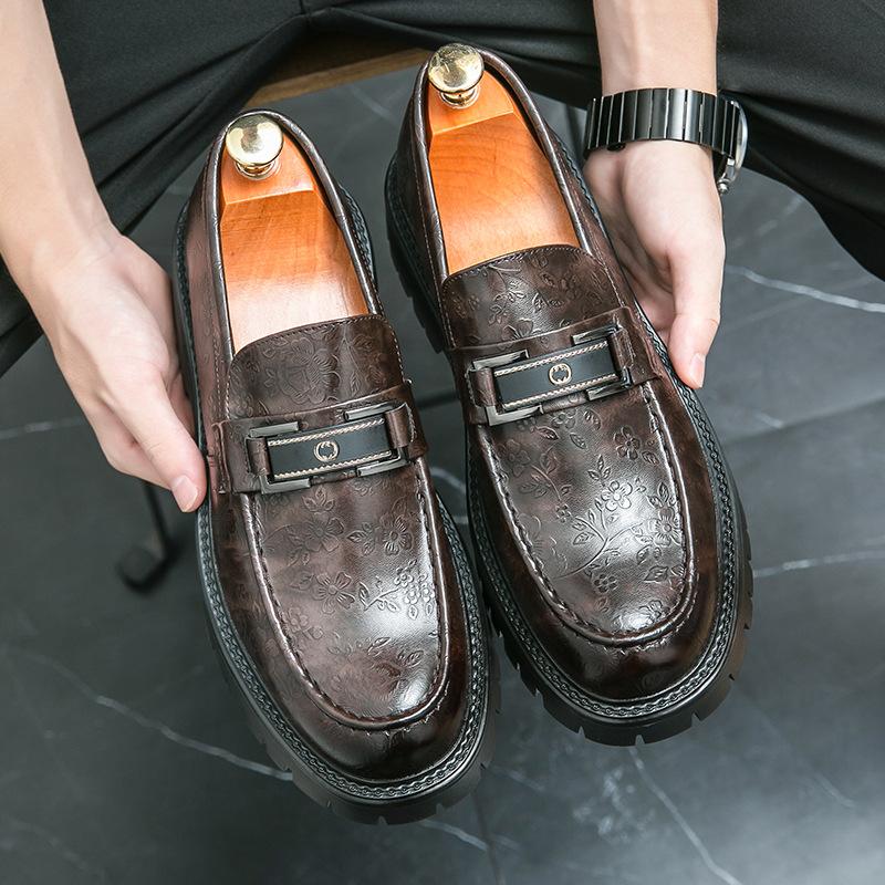 Men's British Style Trend Low-top Casual Leather Shoes, Four-season Fashion Foot Cover, Thick-soled One-pedal Lazy Shoes