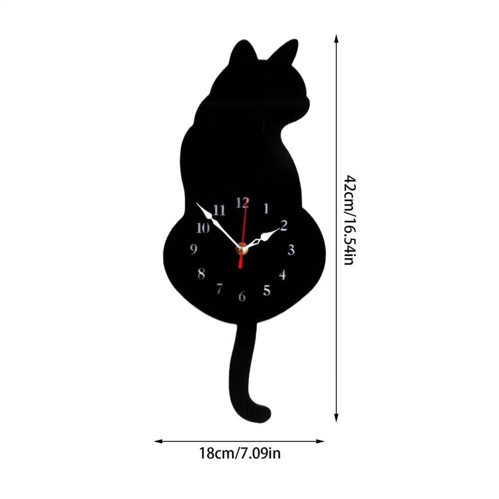 

Non Ticking Wall Clock Acrylic Kitchen Wall Cat Clocks With Swing Tail Home Art Decoration For Living Room Kitchen Restaurant чорний