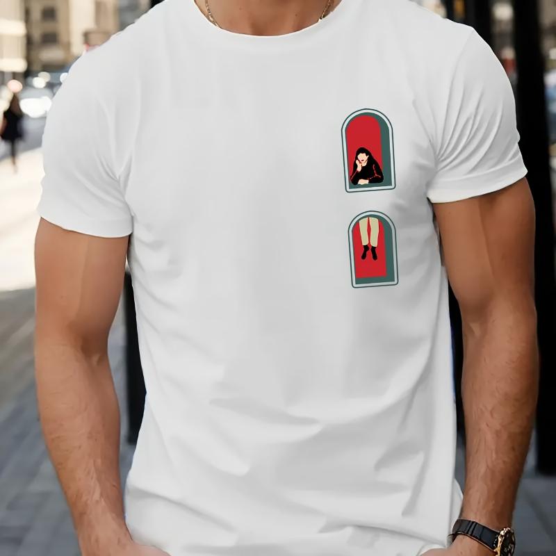 

Dual Window Figure Graphic Print T-Shirt Breathable Cool, Comfortable Wear,Daily Casua XXL белый