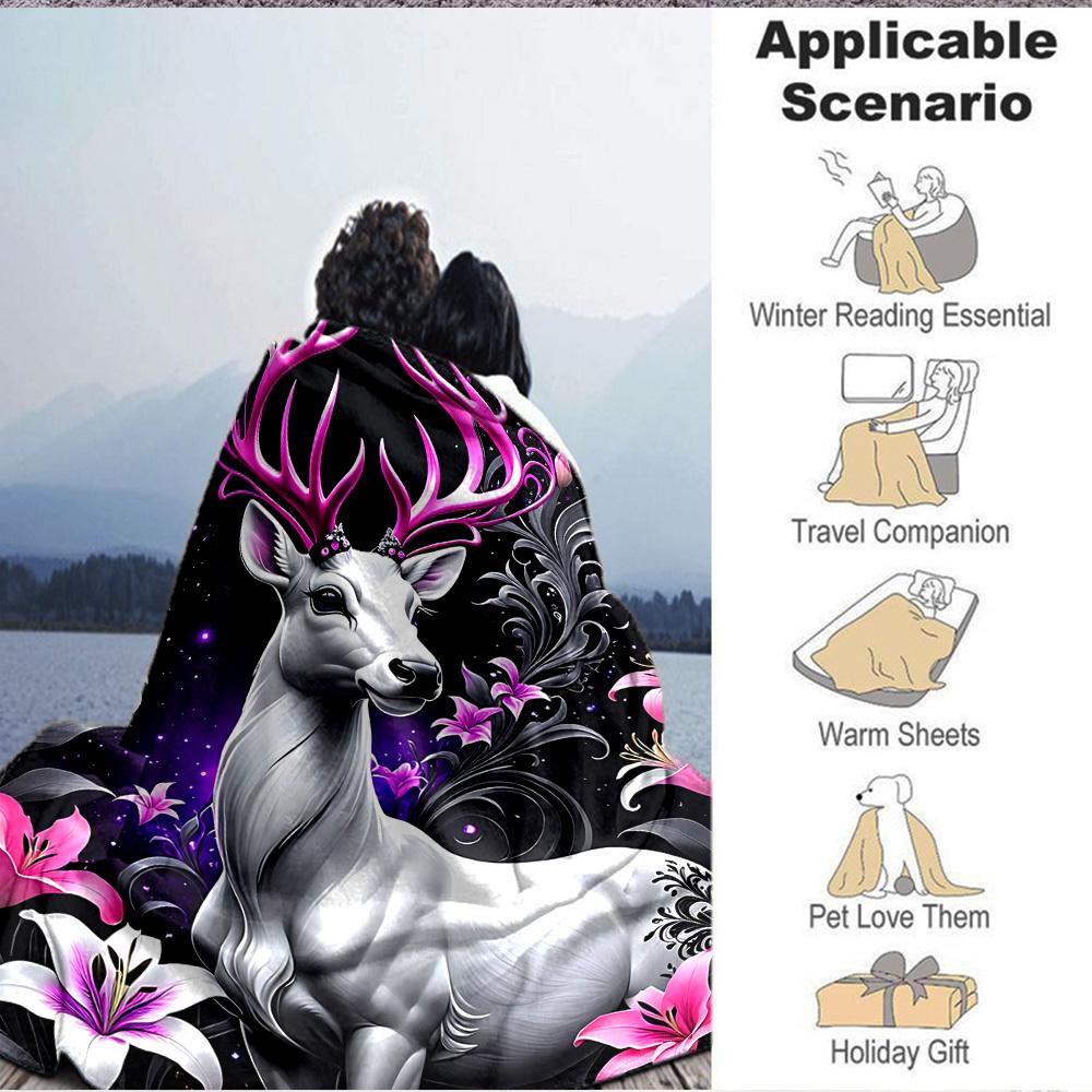 1pc Fantasy Deer Blanket Lightweight Flannel Blanket Throw Blanket For Sofa, Bed, Travel, Camping, Livingroom, Office Yy251015187