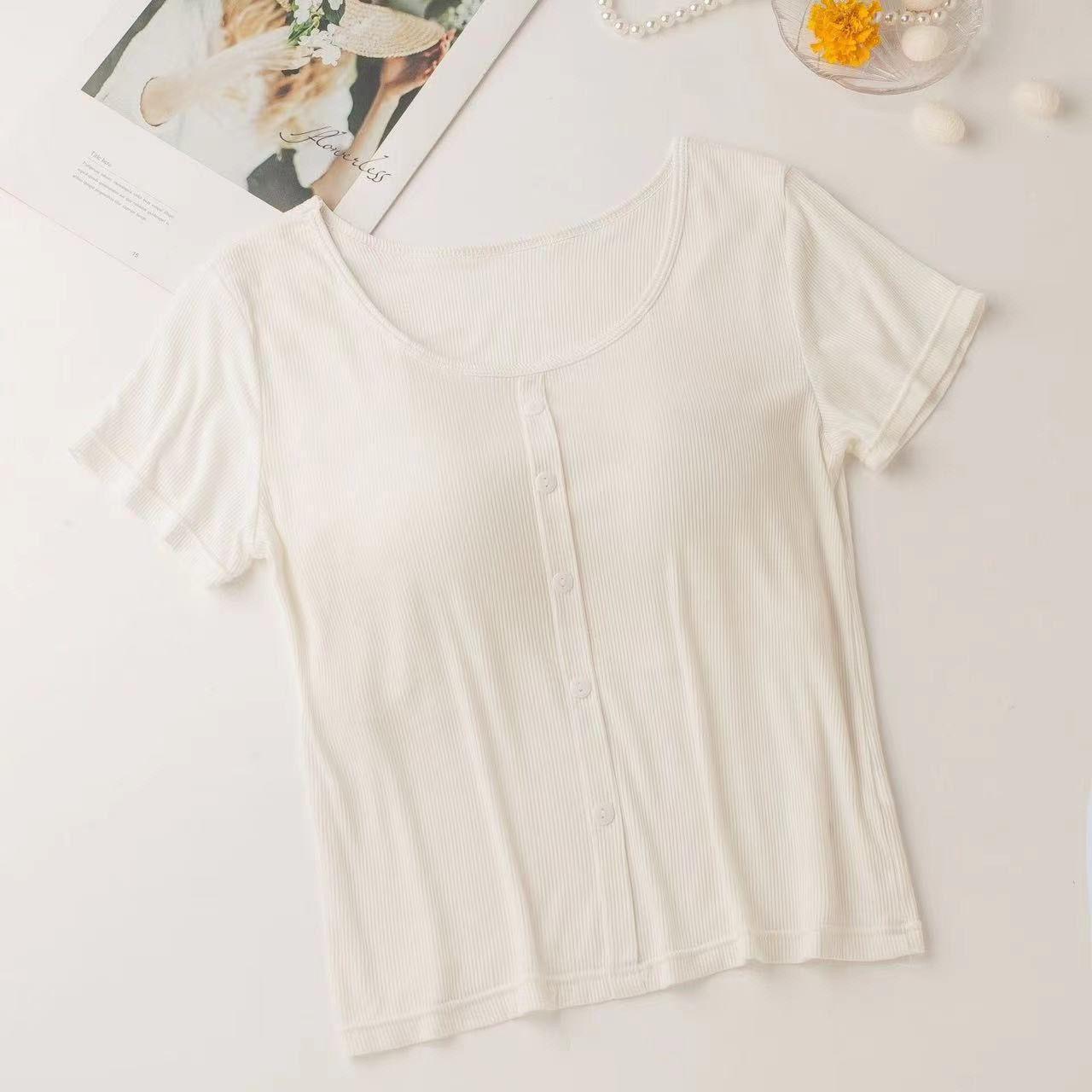 

Modal Women s Short Sleeve Padded Top with Pajama-Style Back - Ribbed Base Layer for Inner or Outer Wear XXXL (67.5-75 kg) білий