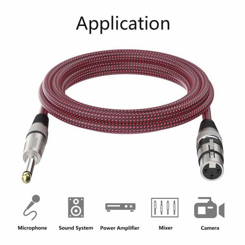 XLR Female To 1/4 Inch TS Cable, 7.6M (2 Pieces), UGOMI Nylon Braided Microphone Cable, TS 6.35mm Mono Unbalanced Microphone Cable (TS To XLR Cable)