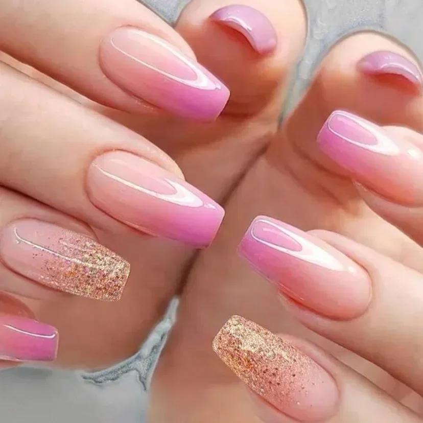 Set di 24 Unghie Balletto Corte Sfumate con Design Unghie Finte Semplici Bianche Unghie Finte a Bara Unghie Press-on Unghie Finte a Copertura Totale