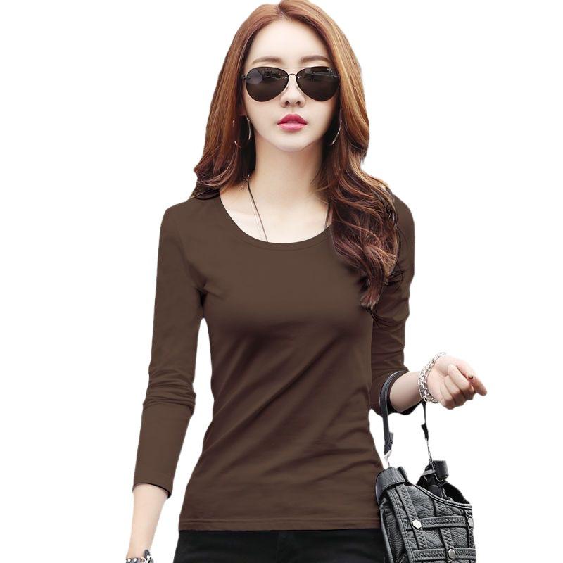 2023 Damen Slim Fit Langarm T-Shirt Einfarbig - Rundhalsausschnitt, Alleskönner, Große Größen, Perfekt für Frühling und Herbst