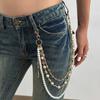 Hip-Hop Diamond-Encrusted Cross Pendant Waist Chain, Sweet And Cool Imitation Pearl Flower Chain Trouser Chain Pendant.