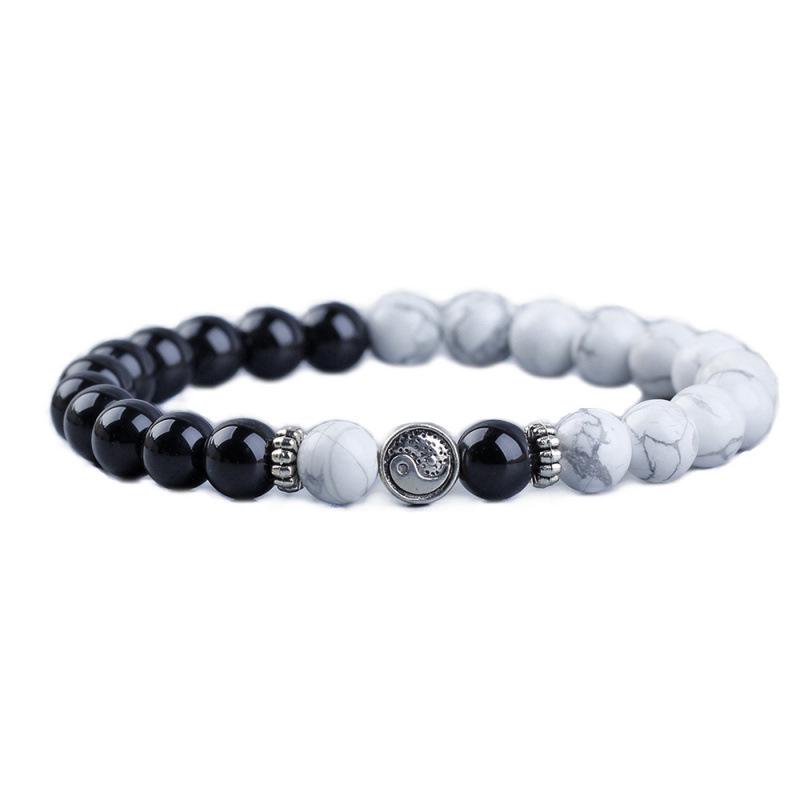 Black and White Turquoise Tai Chi Yin Yang Beaded Bracelet