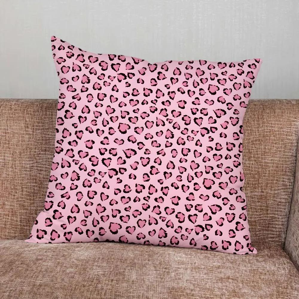 Pink Leopard Pattern Suitable For Home Bedroom Car Office Decoration Living Room Sofa Cushion Cover Pillowcase