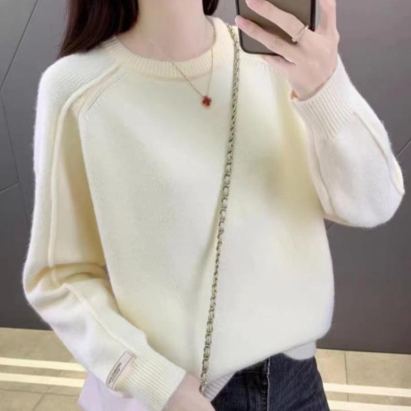 Design Pullover Knitted Sweater Top Autumn and Winter New Lazy Style Loose Versatile Soft Waxy Sweater Women