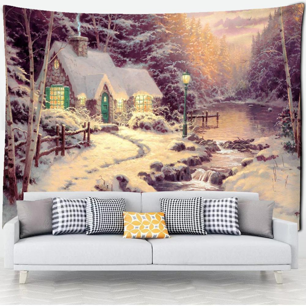 

Лесная хижина гобелен настенная картина маслом фон ткань печать психоделическое колдовство богемный декор 95x70cm