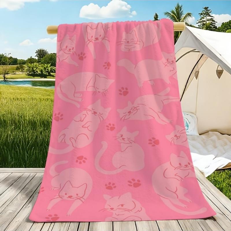 

2D Flat 1pc Pink Cat and Paw Print Beach Towel | Soft, Skin-Friendly,Non-Shedding, Easy to Clean, Durable, Resistant to Pilling W40*H60(CM)