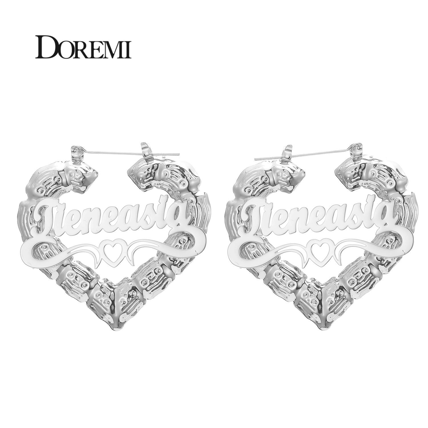 DOREMI 30-90mm Stainless Steel Bamboo Custom Heart Shape Earrings Customize Earrings Bamboo Style Custom Hoop Earrings Gift 30mm
