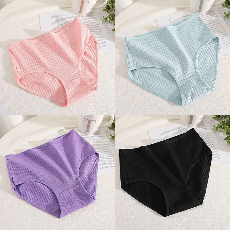 4Pcs/Set Mid Waist Cotton Panties for Women Sexy Lingerie Plus Size Strips Briefs Female Comfort Intimates Underpants