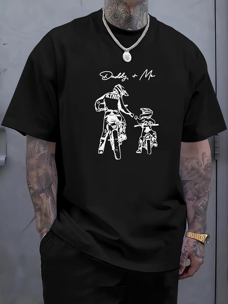 Daddy And Me Motocross Rider Graphic Unisexs T Shirt Father Son Dirt Bike Art Short Sleeve Crew Neck Cotton Tee Street Casual Top