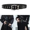 Gothic Style Women's Studded Belt Double Row Hole Waist Sash Secure Nonslip Clasp PU Leather Fashion Accessory