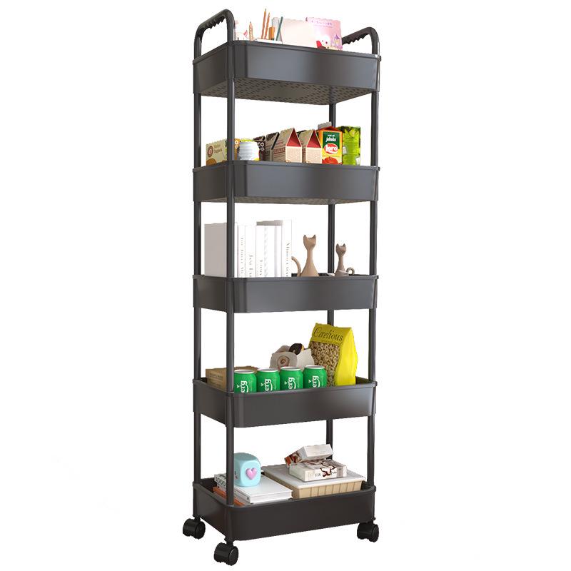Mobile Multi-Layer Storage Rack: Ornament Shelf for Bathroom, Kitchen, Bedroom - Floor-Standing, Small Cart Design.