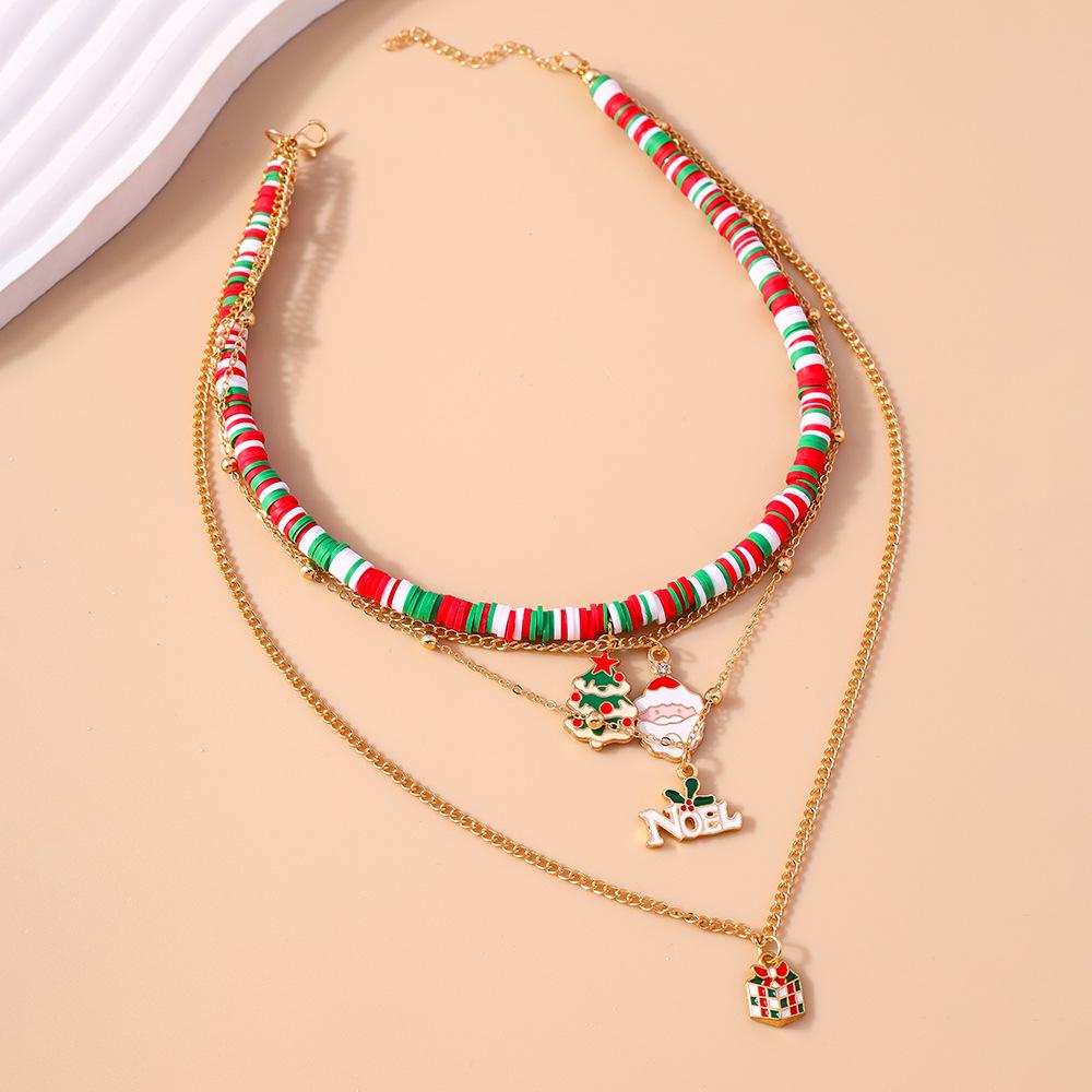 Christmas Multilayer Clavicle Necklaces: European & American Style with Rice Beads & Polymer Clay