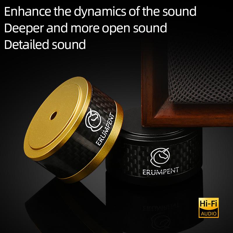 4 Stück HiFi-Lautsprecher-Isolationsfüße Spikes Kohlefaser-Aluminiumlegierung Lautsprecher-Bodenbasis Audio-Radio DAC-Gehäuse Stoßdämpfer