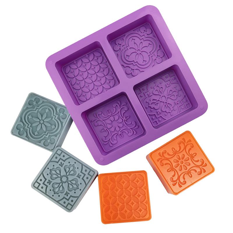 3D Lace Pattern Silicone Mold For Soap Making Supplies Rectangle Embossed Flower Mooncake Dessert Cheesecake Lotion Bar Tools