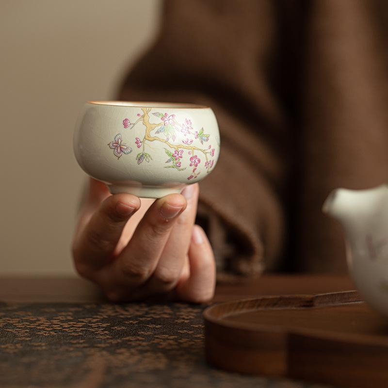 Ru kiln tea cup large master cup high-end household wisteria flower tea cup kung fu tea set single cup ceramic Chinese style