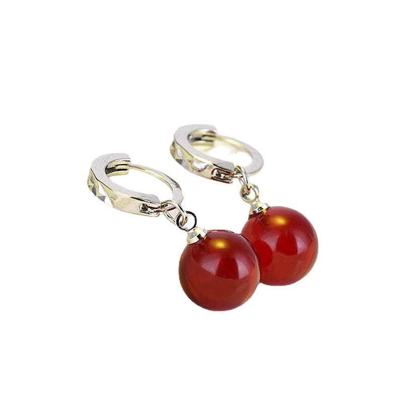 Qifu 2025 Fashion Earrings: Black & Red Agate Korean Dangle, Silver-Plated Ear Jewelry for Women