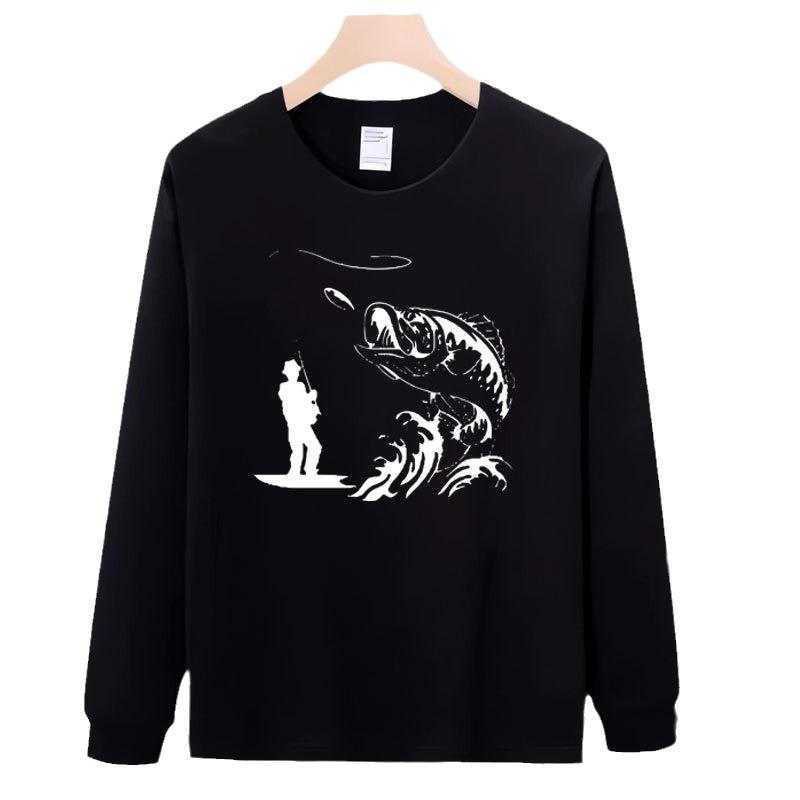 Literary Trend Round Neck Japanese Trendy Brand American Retro Printing Bottom Long Sleeve T-Shirt Men'S Fashion Versatile