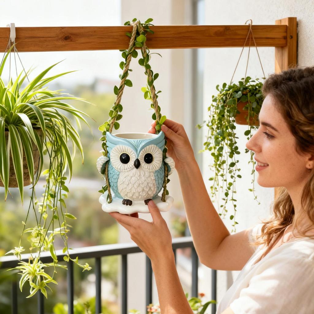 Cute Plant Pots Resin with Drainage Hole Owl Planter Small Plant Pots for Indoor Outdoor Garden Patio Porch Bedroom Living Room
