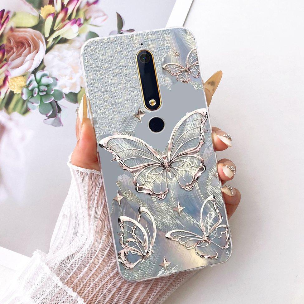 For Nokia 6 2018 Clear Case Cover Aesthetic Luxury Cute Cat Fashion Butterfly Funny Painted Phone Casing